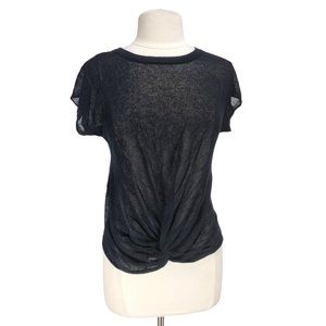 TTAHARI Women Size M Black Knit Drape Front Blouse Crew Neck Short Sleeve 69P